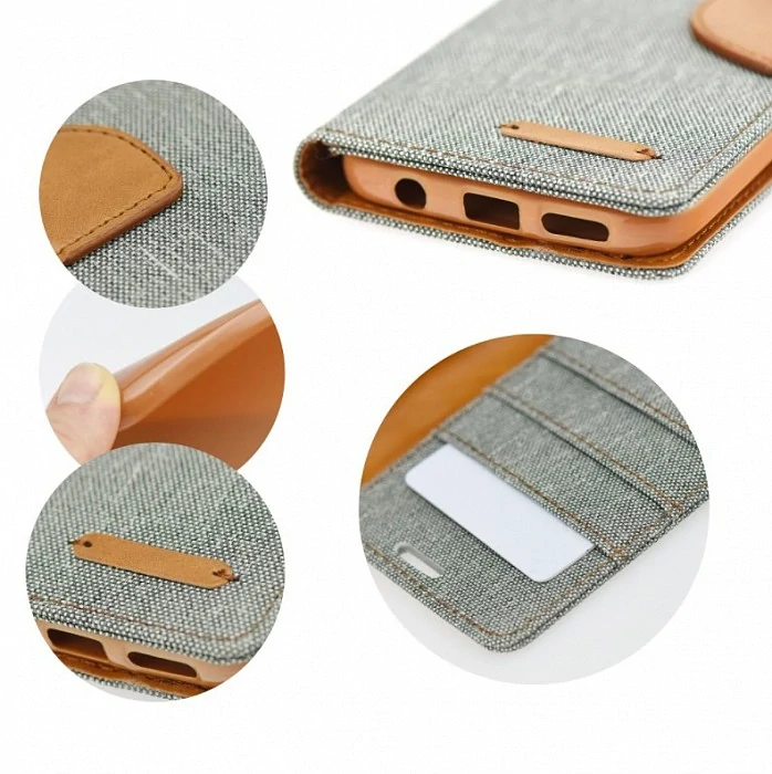 iPhone 6 / 6S Canvas knižkový obal sivo-hnedý