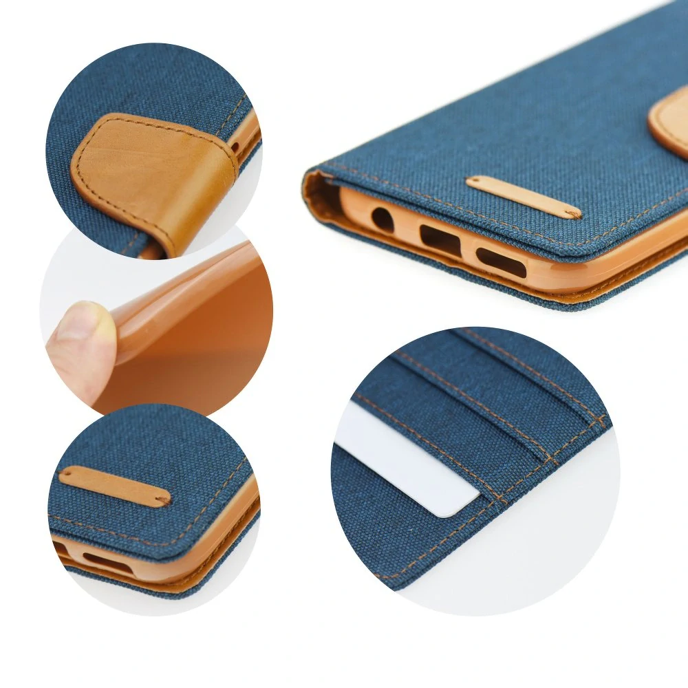 iPhone 11 Pro knižkové púzdro Canvas modro-hnedé