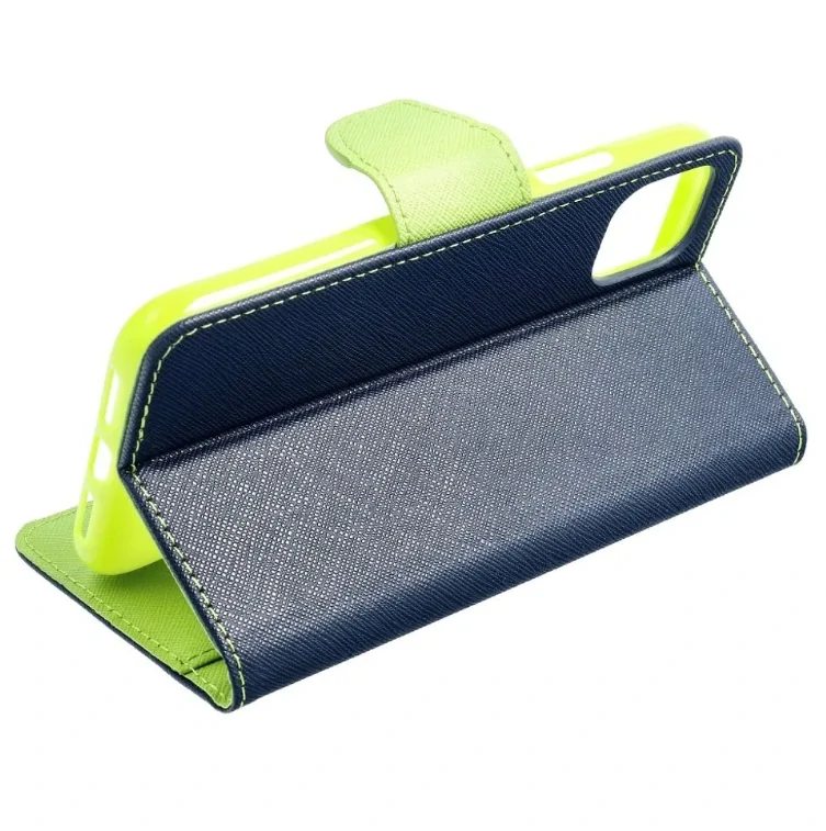 Knižkové puzdro Fancy iPhone 12 / 12 Pro modro-limetkové