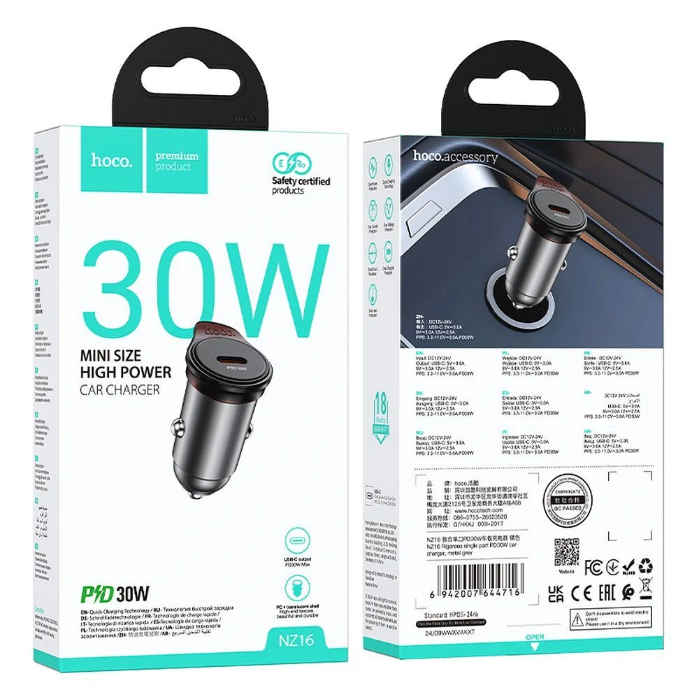 Auto nabíjačka Hoco USB C QC PD 30W NZ16