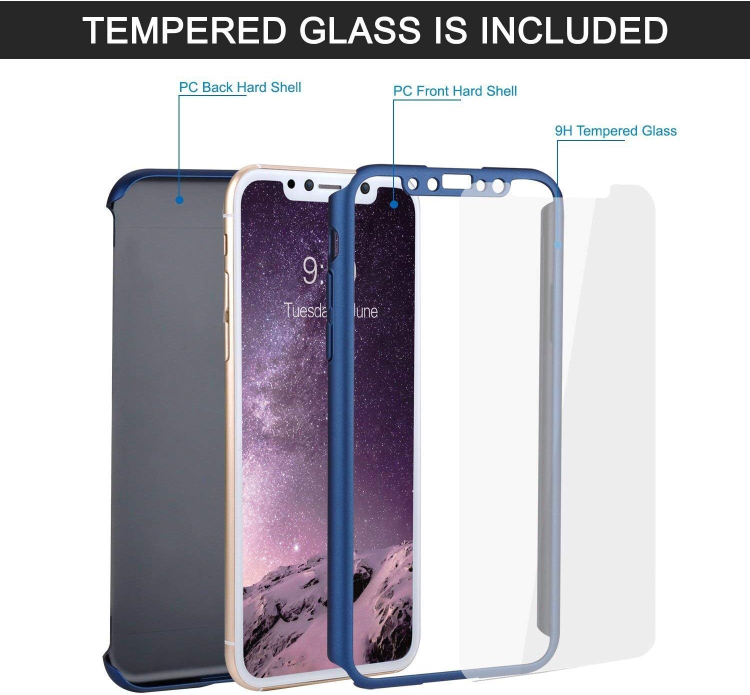 iPhone XR celotelové púzdro 360° plastové modré