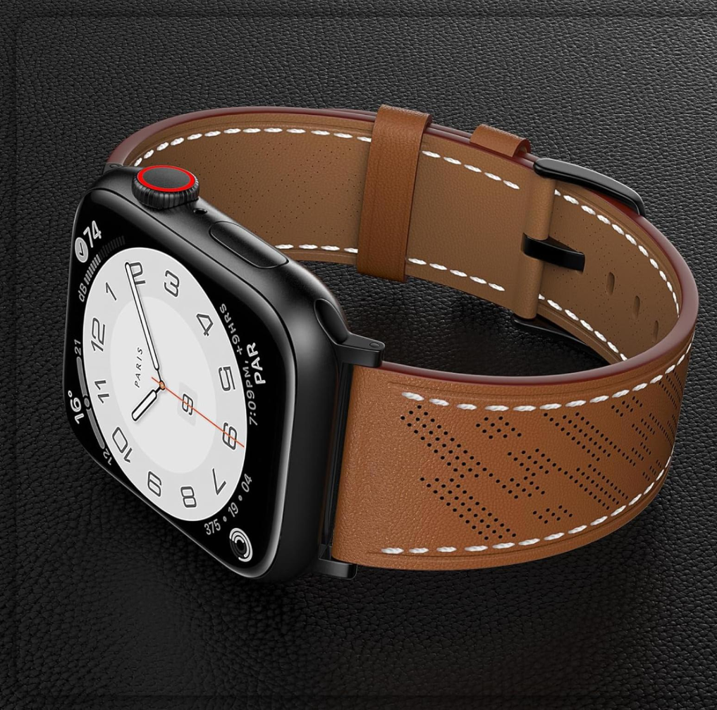 Kožený remienok pre Apple Watch 38 / 40 / 41 mm hnedý s bielou niťou