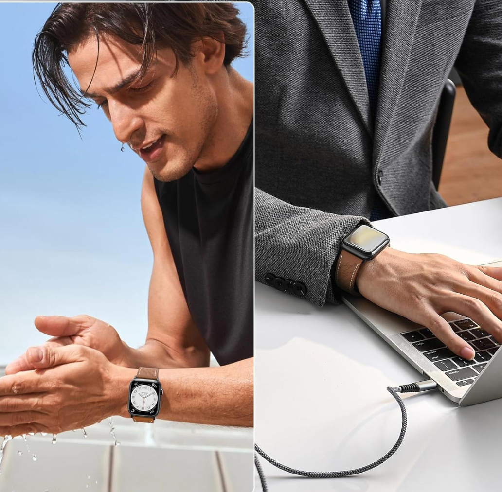 Kožený remienok pre Apple Watch 42 / 44 / 45 46 / 49 mm hnedý s bielou niťou