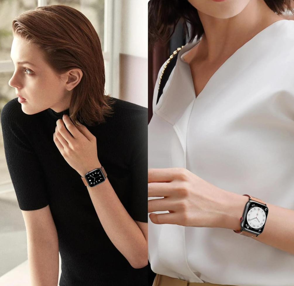 Kožený remienok pre Apple Watch 42 / 44 / 45 46 / 49 mm hnedý s bielou niťou