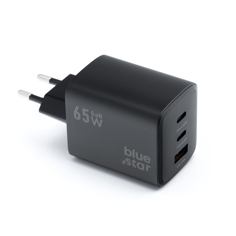 Nástenná nabíjačka Blue Star GaN 2 x USB C + USB A QC4.0 PD 4A 65W VT-43 čierna