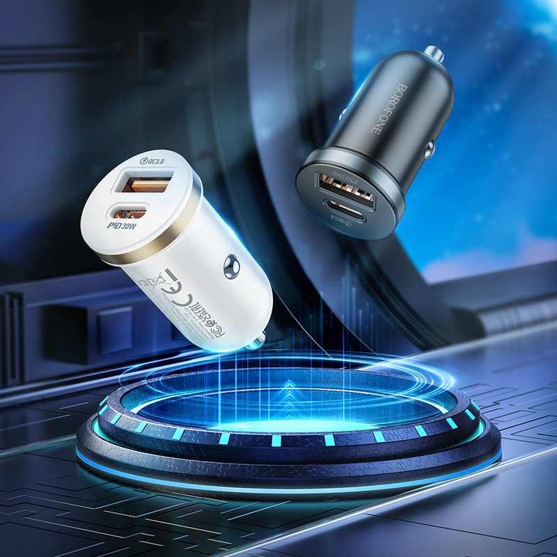 Borofone BZ22 nabíjačka do auta - USB + Typ C - QC 3.0 PD 30W čierna