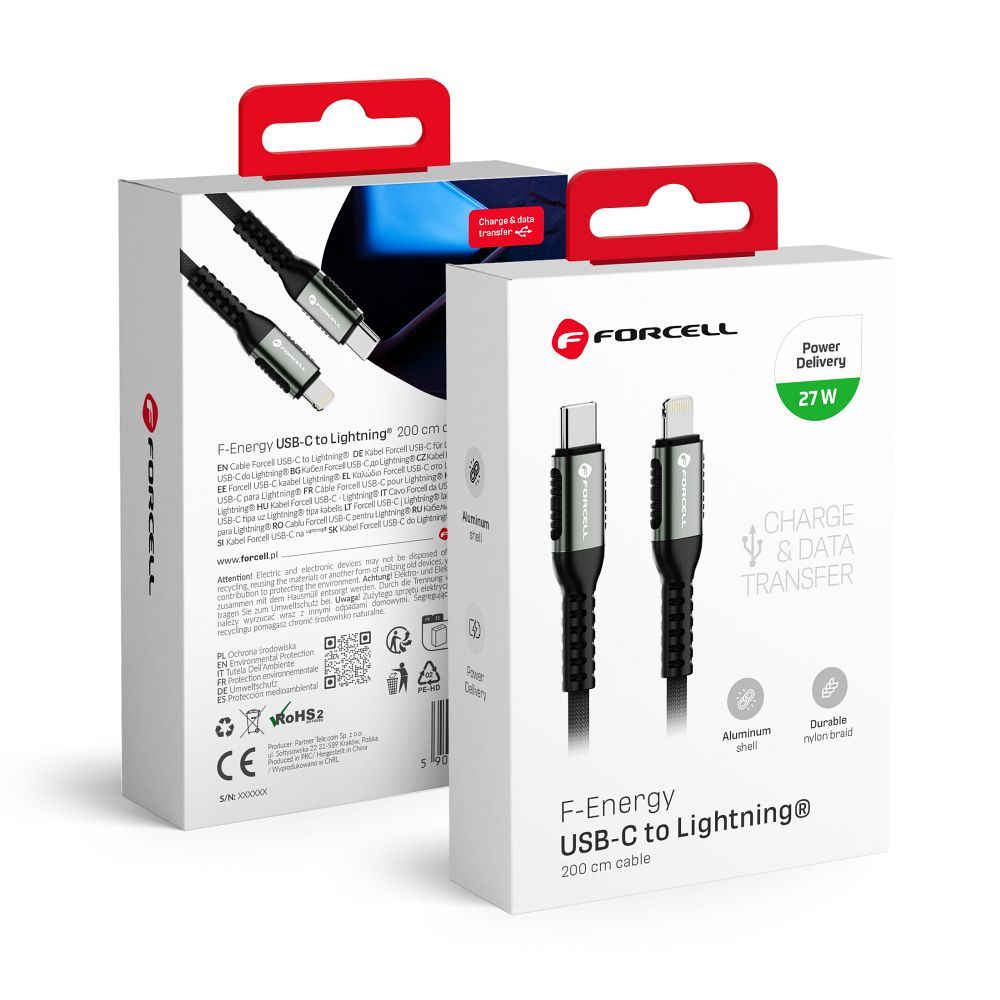 FORCELL F-ENERGY C259 Typ C na Lightning PD 3A 27W 2 m čierny
