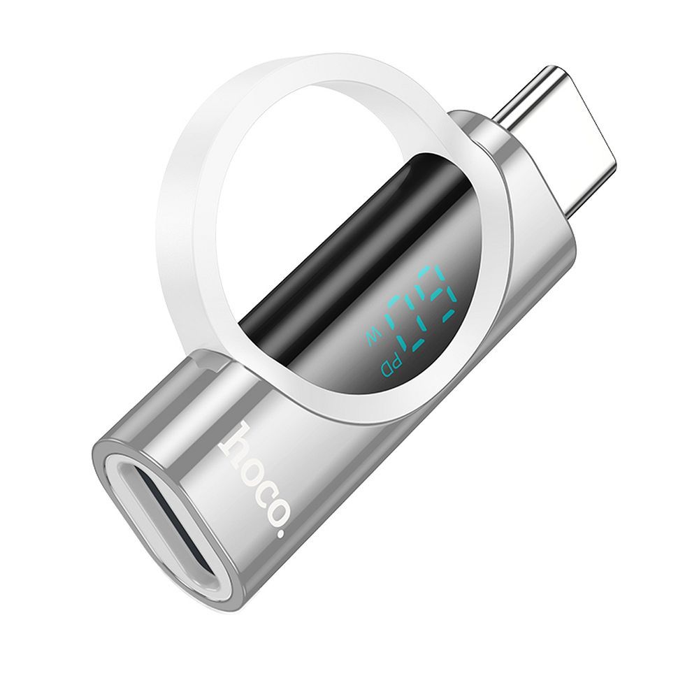 HOCO adaptér z Lightning na Type C s digitálnym displejom 3A 60W UA32A strieborná
