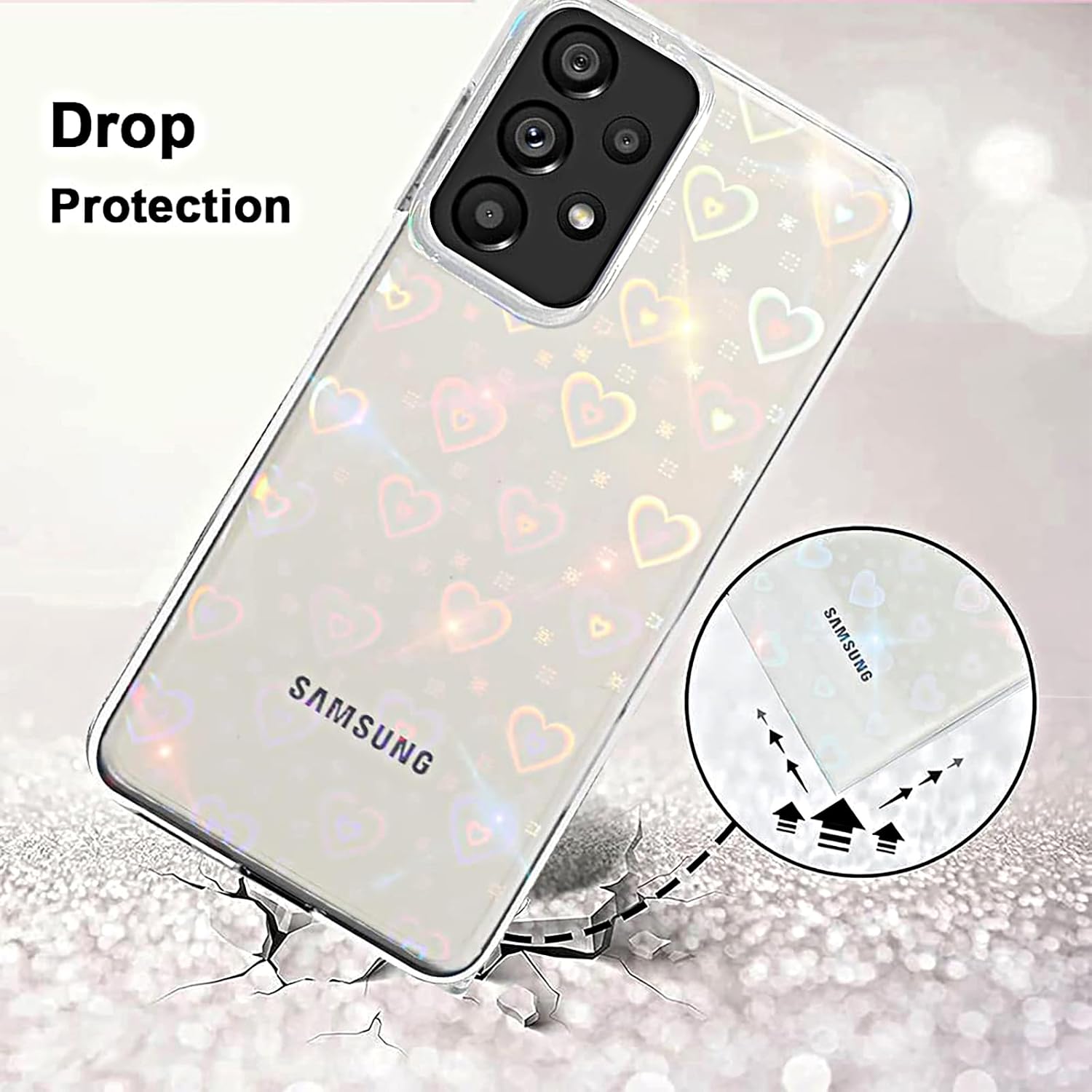 Samsung Galaxy A52 / A52s / A52s 5G zadné púzdro priehľadné s potlačou metalické srdce