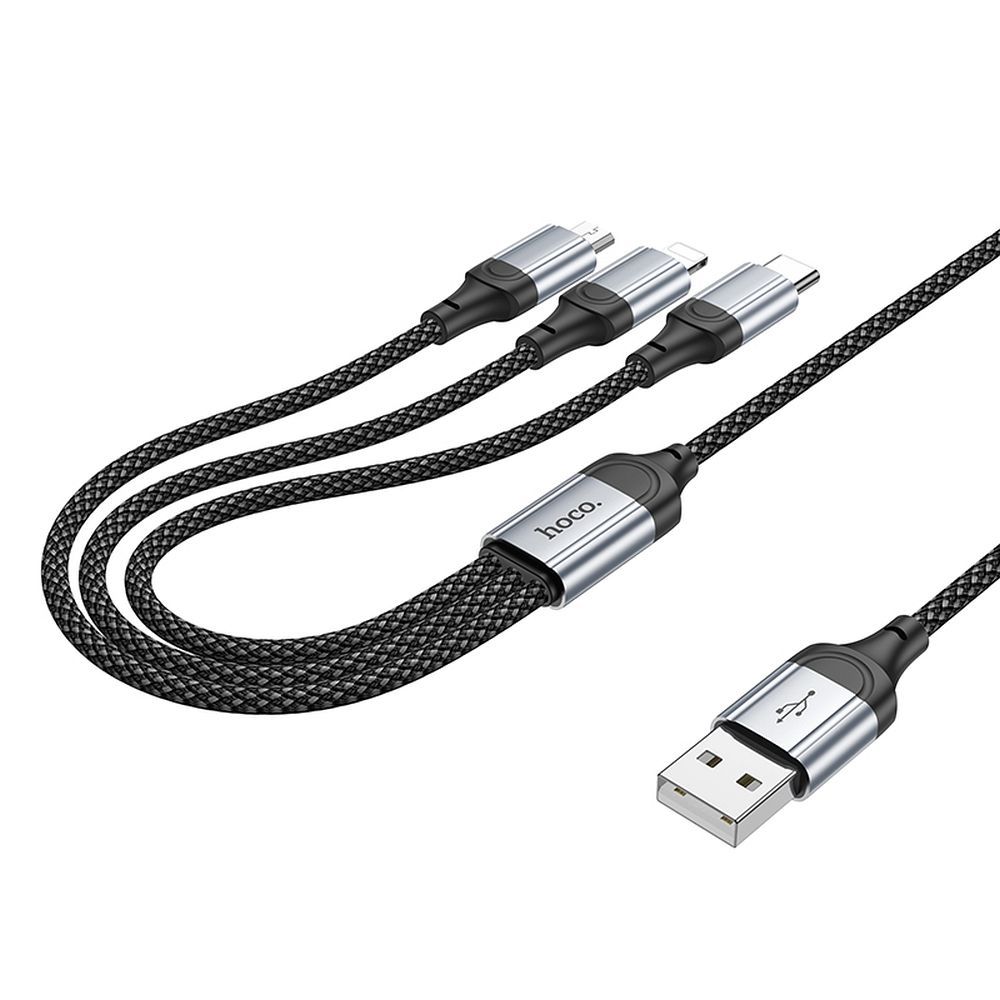 HOCO kábel 3v1 USB A na Lightning / Micro USB / Type C 2,4A X102 1 meter čierny