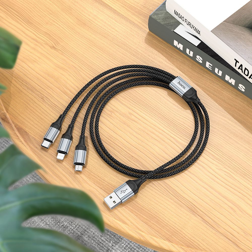 HOCO kábel 3v1 USB A na Lightning / Micro USB / Type C 2,4A X102 1 meter čierny