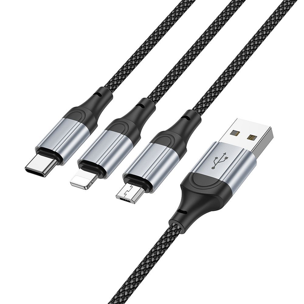 HOCO kábel 3v1 USB A na Lightning / Micro USB / Type C 2,4A X102 1 meter čierny