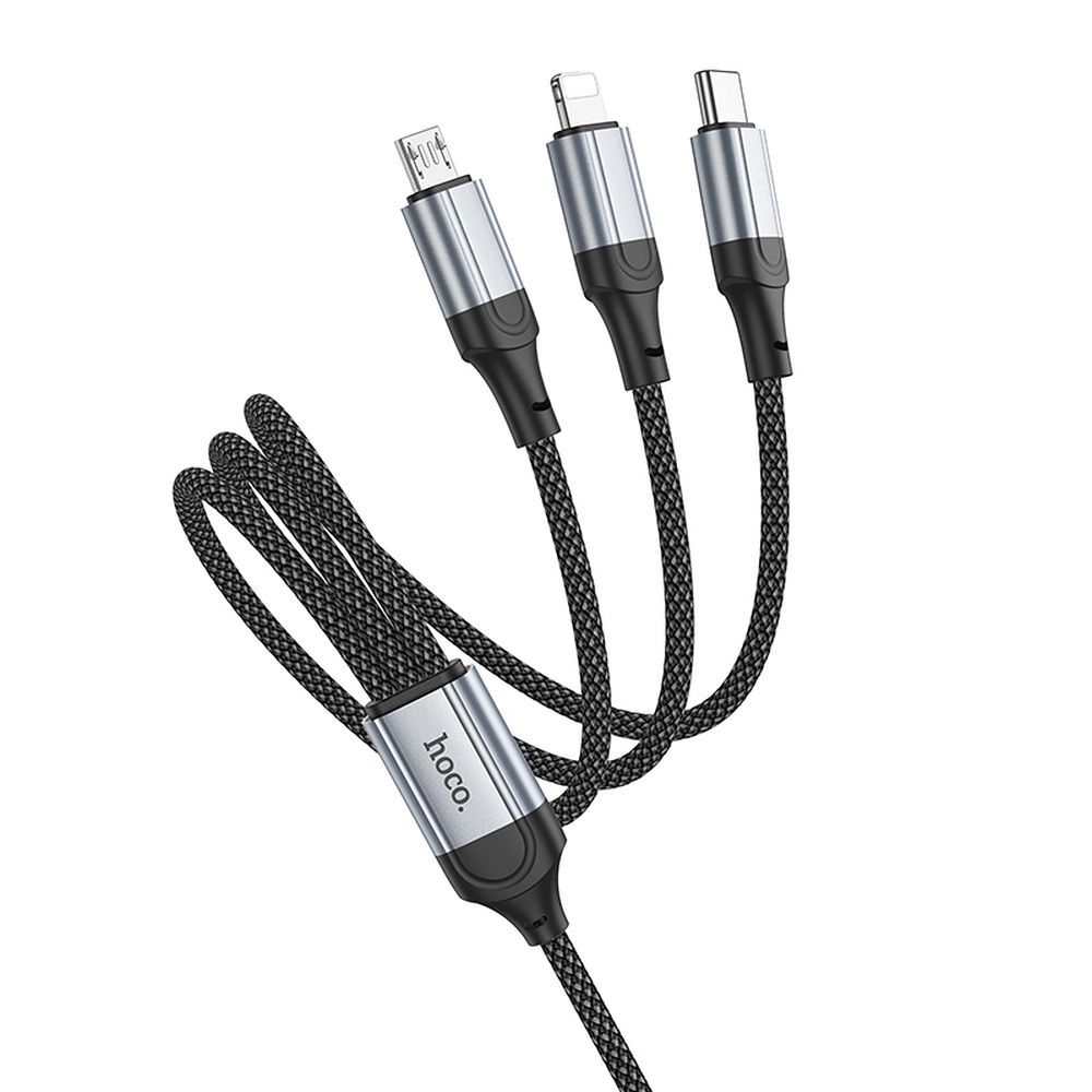 HOCO kábel 3v1 USB A na Lightning / Micro USB / Type C 2,4A X102 1 meter čierny