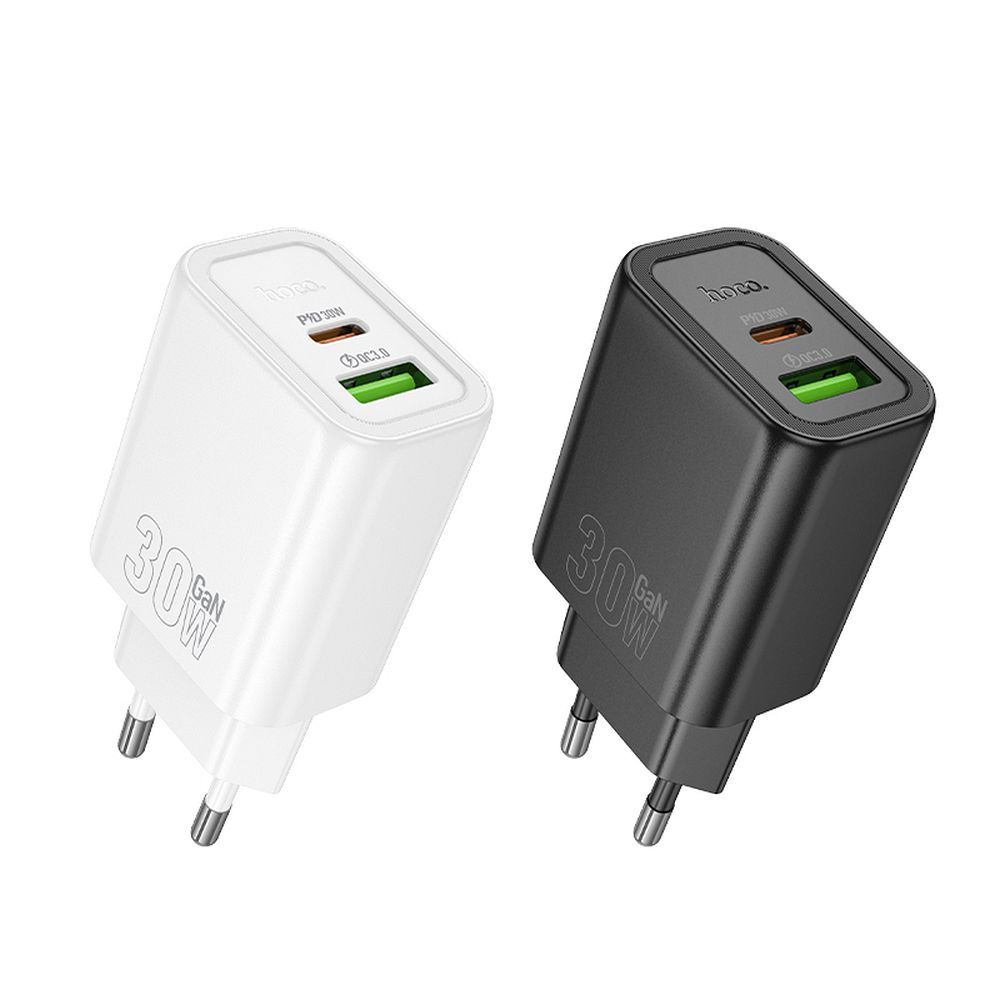 Hoco USB A + USB C QC3.0 PD 3A 30W N63 telefón nástenná nabíjačka, čierna