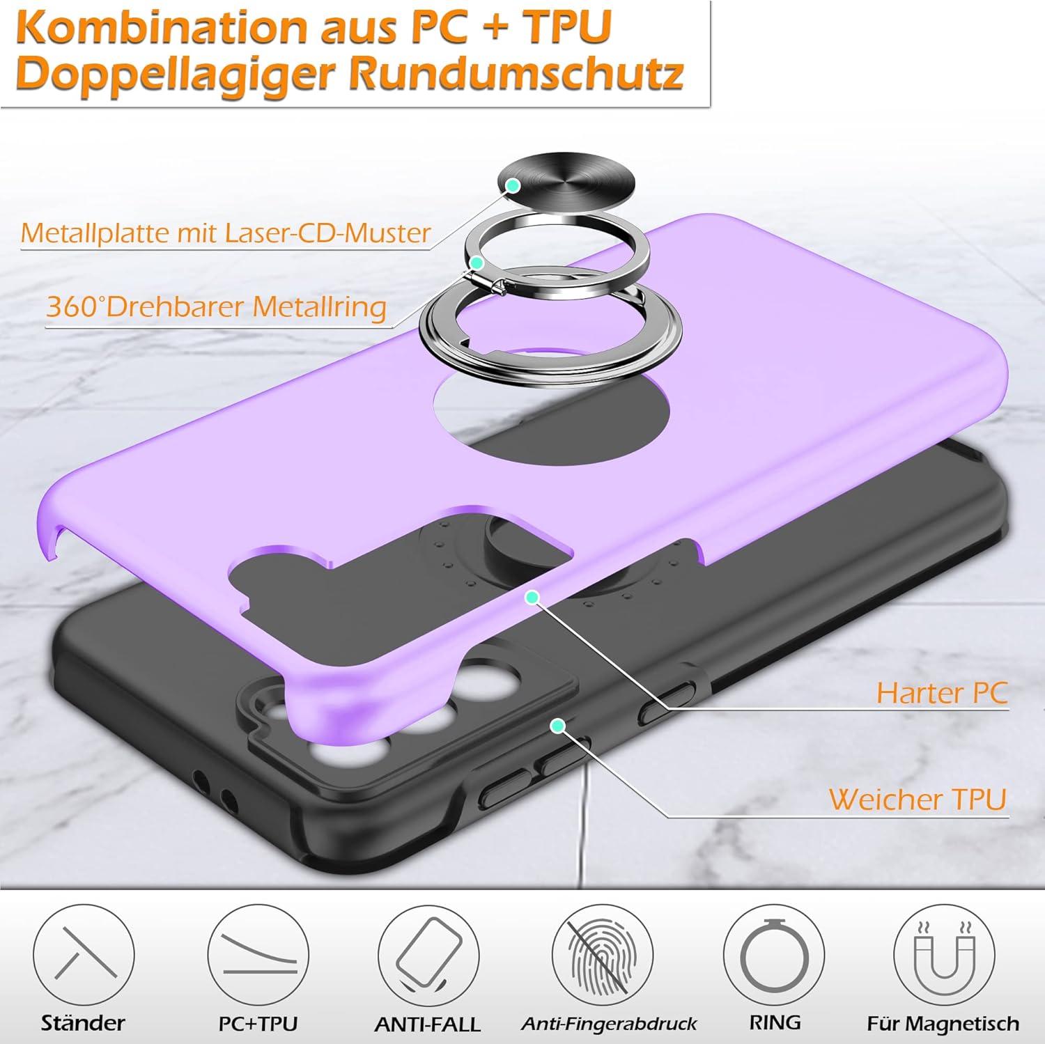 Samsung Galaxy S21 FE zadné púzdro Armor Ring fialové s ochrannou fóliou