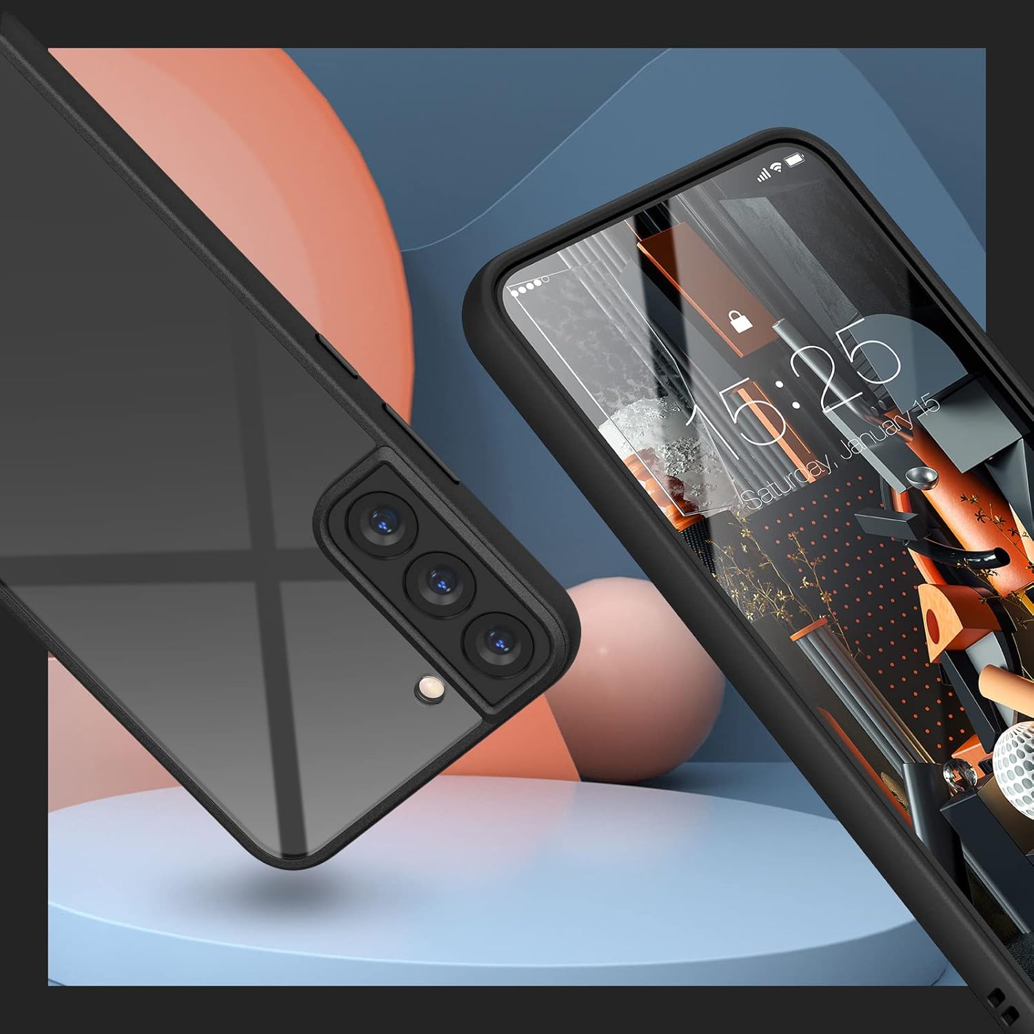 Samsung Galaxy S22 zadné púzdro s čiernym lemom priehľadné