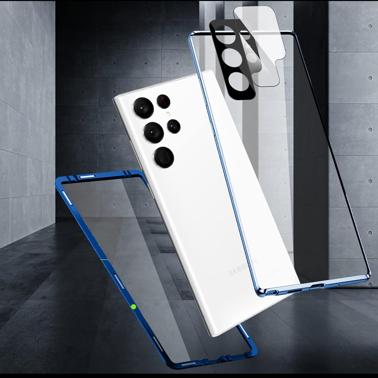 Samsung Galaxy S23 Plus magnetické púzdro 360° celotelové s kovovým rámom modré