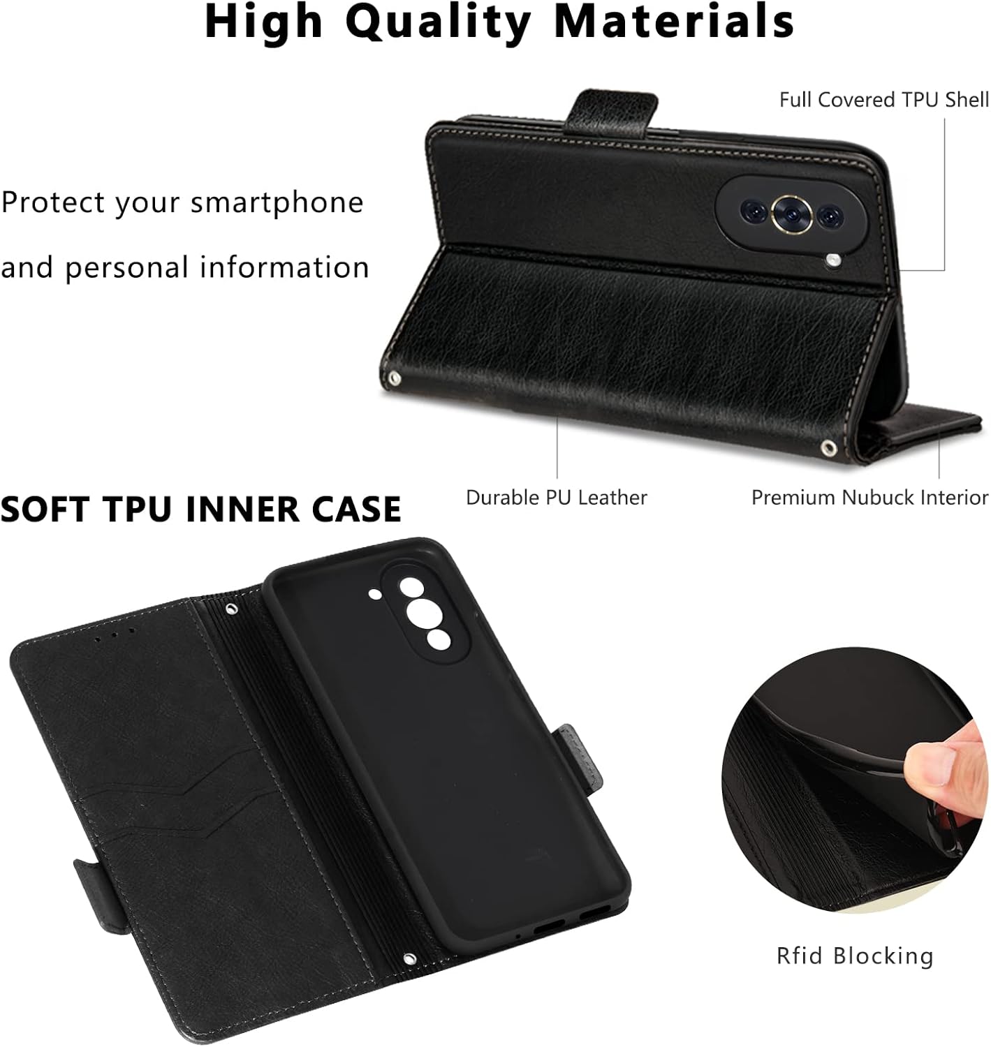 Huawei Nova 10 elegantné kožené púzdro čierne