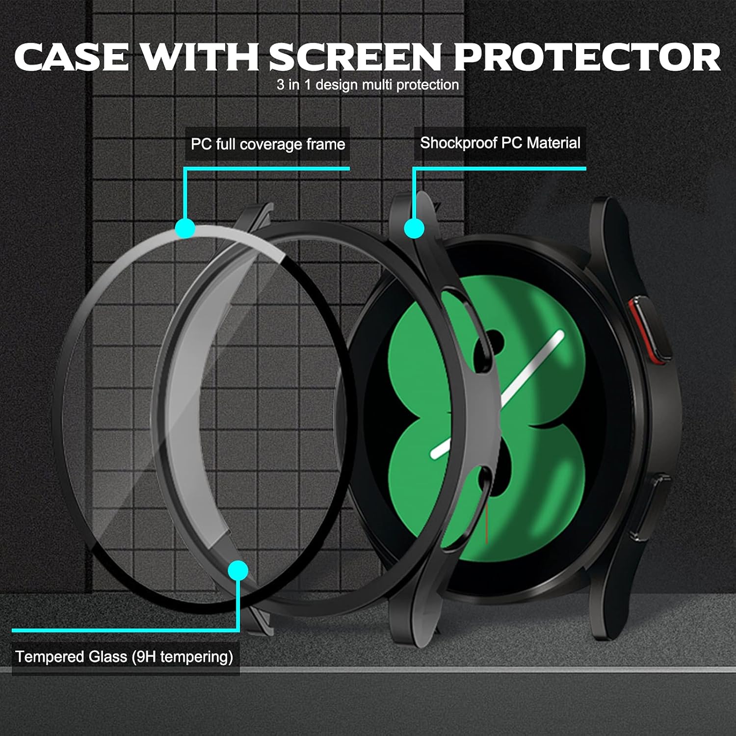 Samsung Galaxy Watch 5 / 4  40mm ochranná krytka so sklom čierna a priehľadná