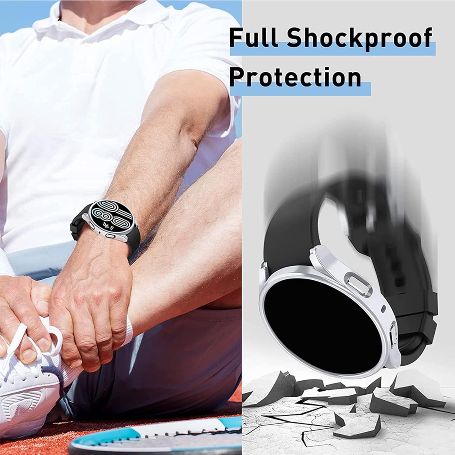 Samsung Galaxy Watch 5 / 4  44mm ochranná krytka so sklom strieborná 2ks v balení