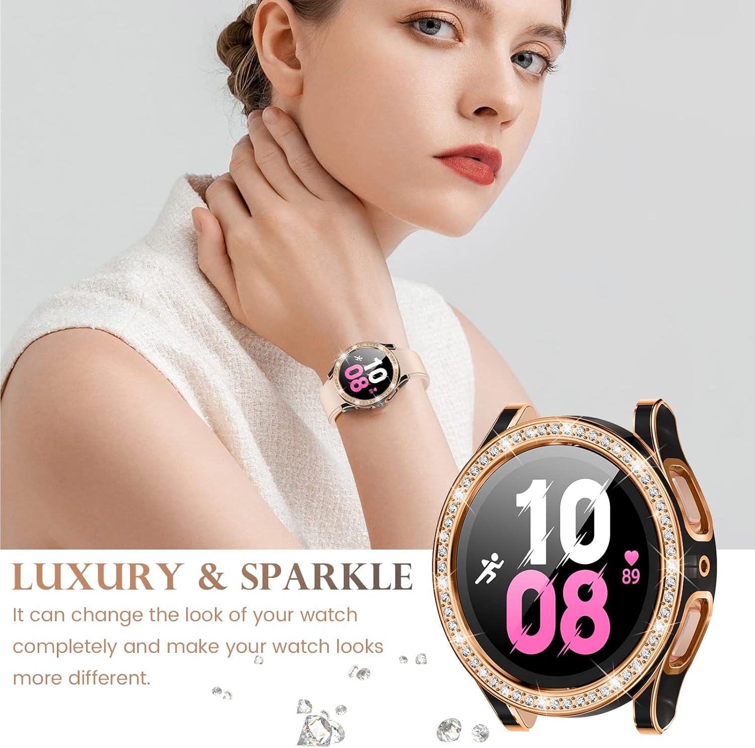 Samsung Galaxy Watch 5 / 4 40mm 3x diamantová ochranná krytka so sklom a kamienkami