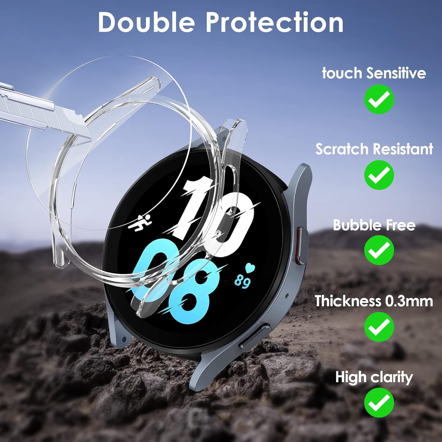 Samsung Galaxy Watch 5 / 4 44mm ochranná krytka priehľadná a 3ks ochranné sklo