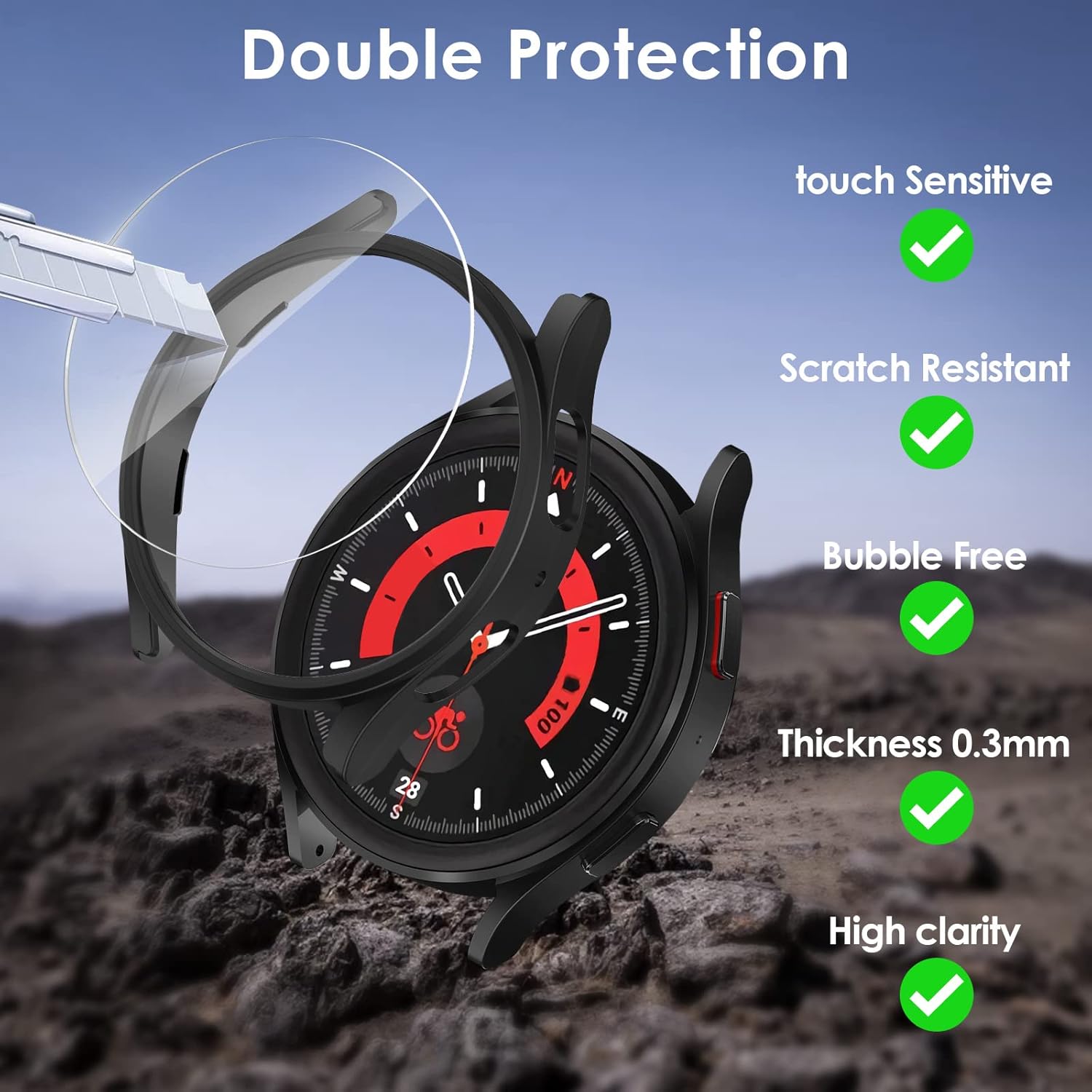 Samsung Galaxy Watch 5 Pro 45mm ochranná krytka čierna a 2ks ochranné sklo