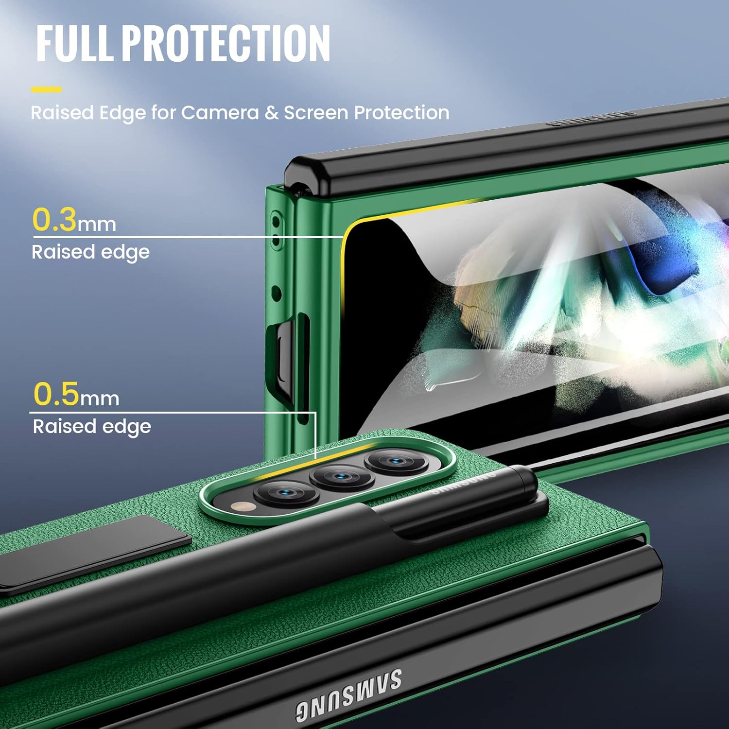 Samsung Galaxy Z Fold 4 elegantné púzdro s držiakom pre pero zelené