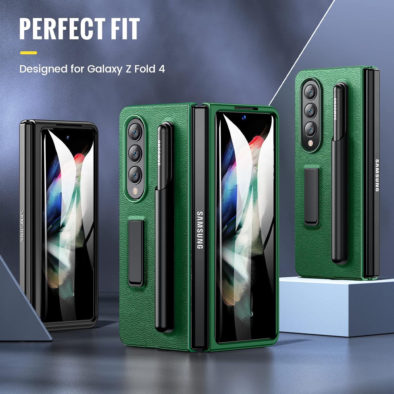 Samsung Galaxy Z Fold 4 elegantné púzdro s držiakom pre pero zelené