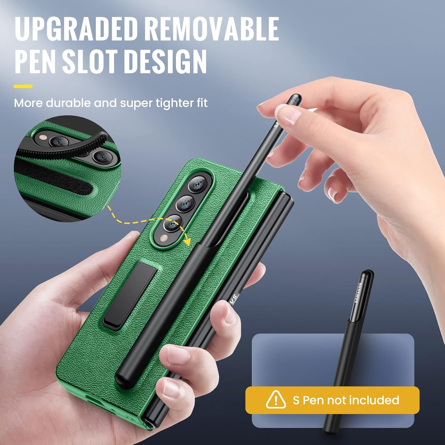 Samsung Galaxy Z Fold 4 elegantné púzdro s držiakom pre pero zelené