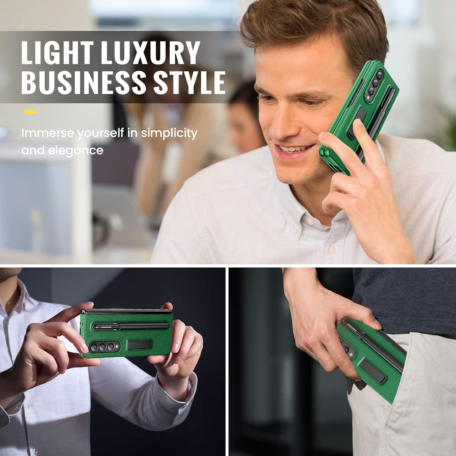 Samsung Galaxy Z Fold 4 elegantné púzdro s držiakom pre pero zelené