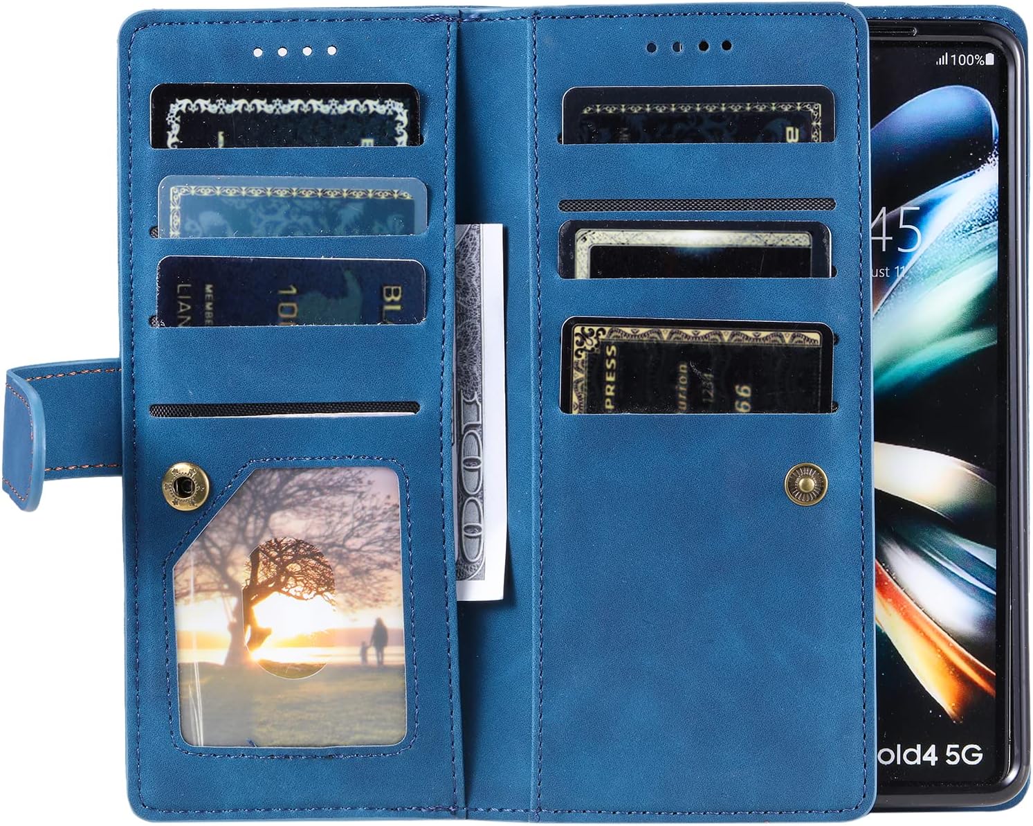 Samsung Galaxy Z Fold 4 kožené peňaženkové púzdro modré