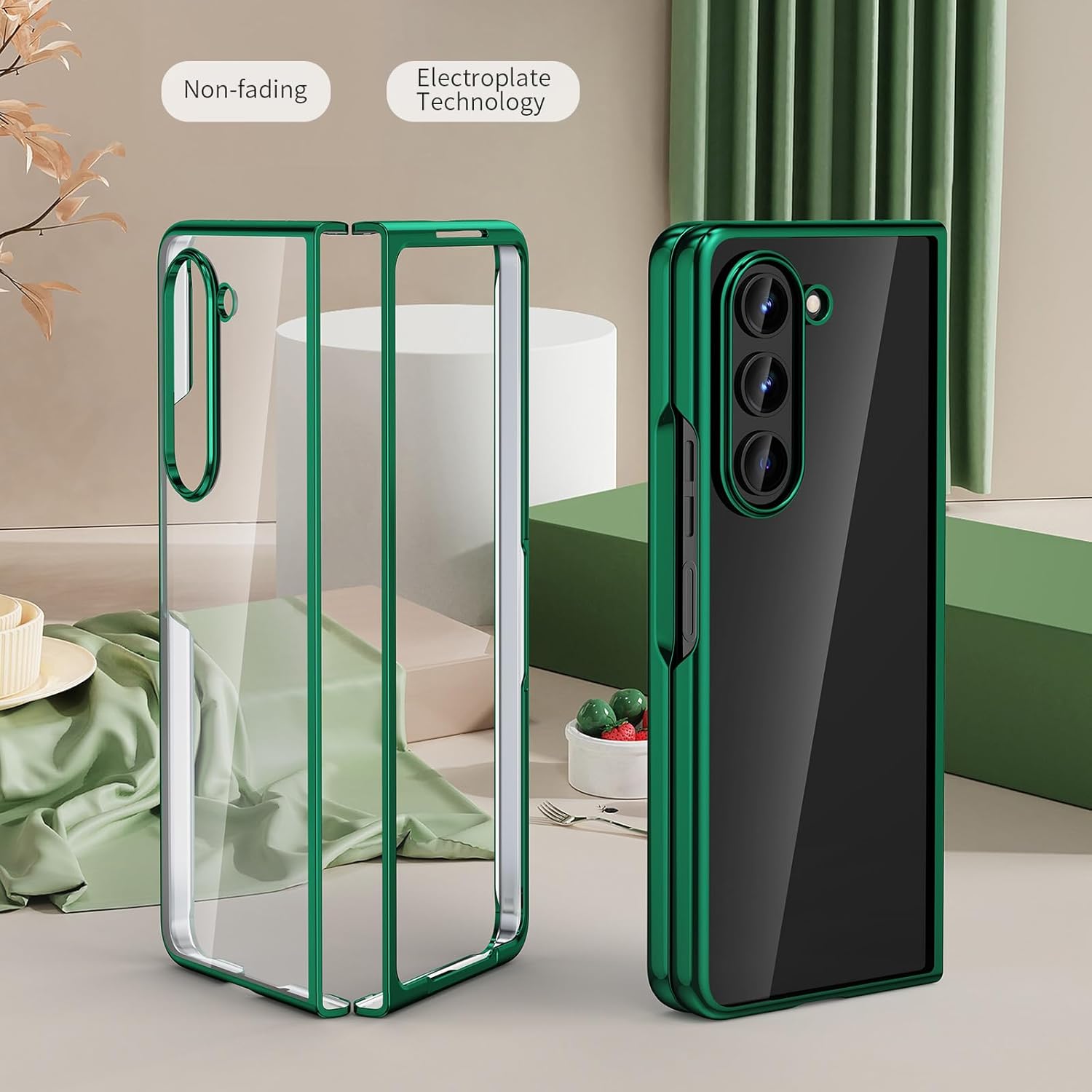 Samsung Galaxy Z Fold 5 Priehľadné púzdro so zeleným lemom