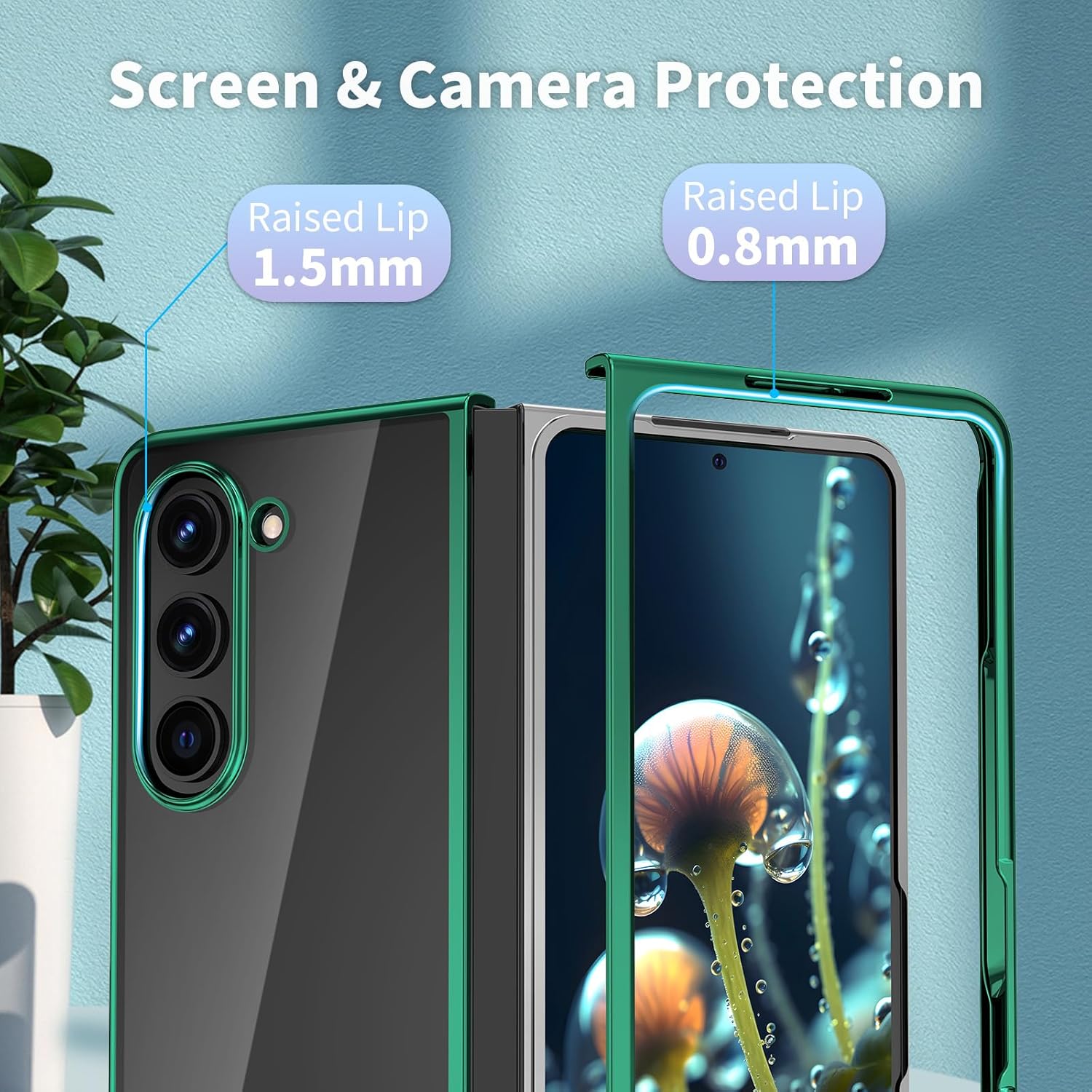 Samsung Galaxy Z Fold 5 Priehľadné púzdro so zeleným lemom