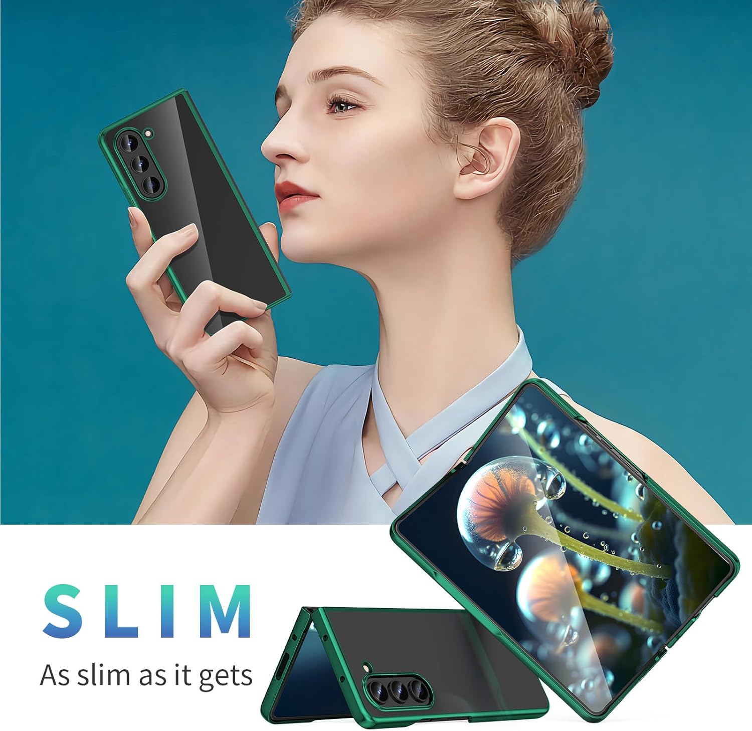 Samsung Galaxy Z Fold 5 Priehľadné púzdro so zeleným lemom
