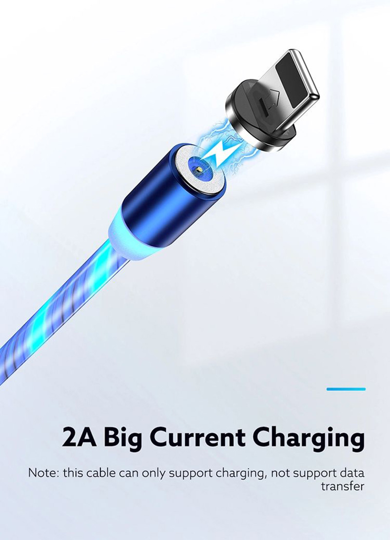 Svietiaci kábel Lightning ružový a magnetický dĺžka 1 meter