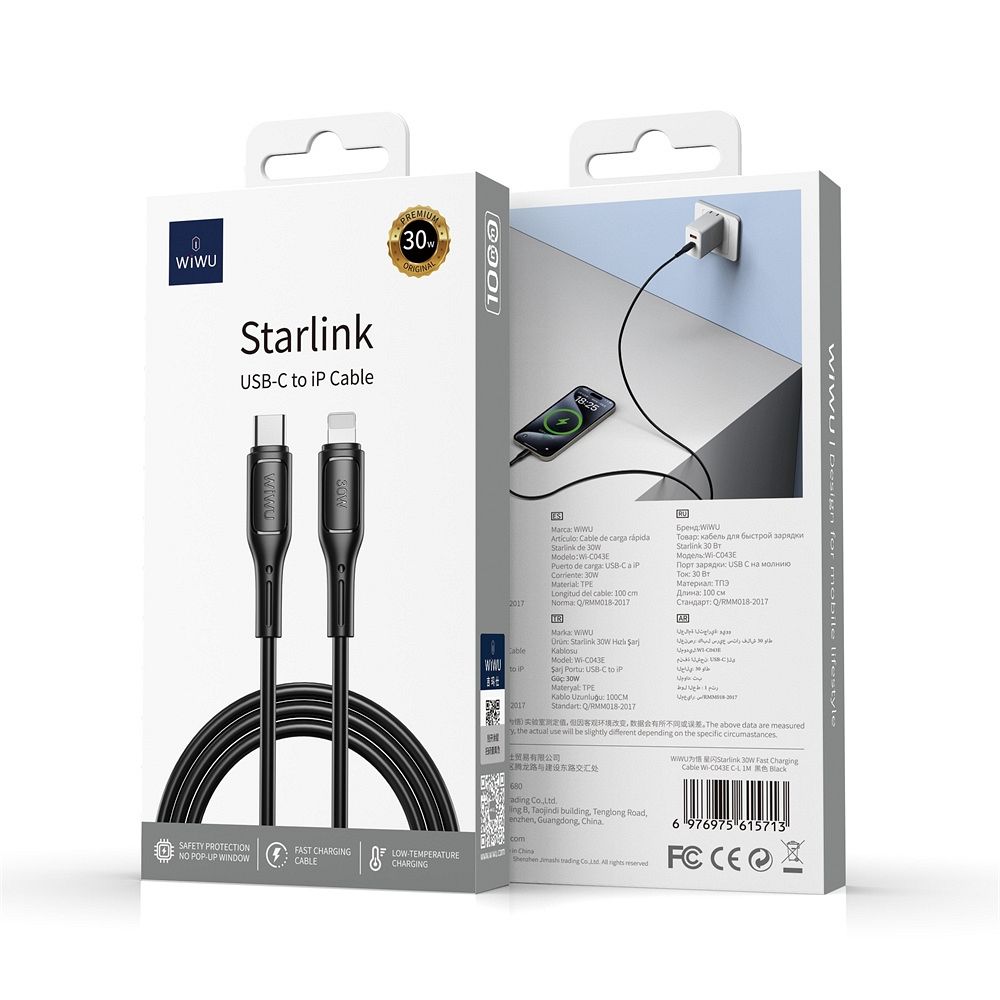 WiWU - Starlink Wi-C043E USB C na Lightning 30W Series USB kábel - čierny
