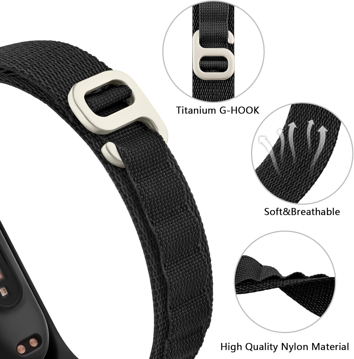 Xiaomi Mi Band 3 / 4 / 5 / 6 nylonový remienok čierny