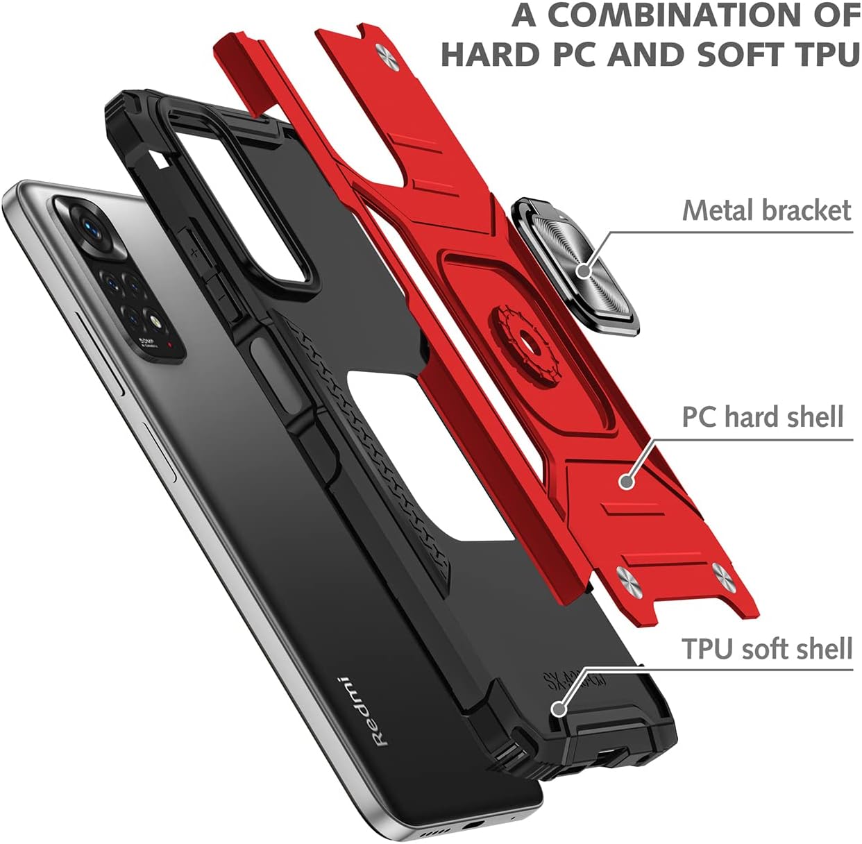 Xiaomi Redmi Note 11 4G / Note 11S púzdro Armor Ring červené