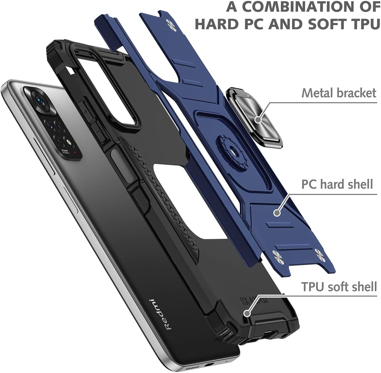 Xiaomi Redmi Note 11 4G / Note 11S púzdro Armor Ring tmavomodré