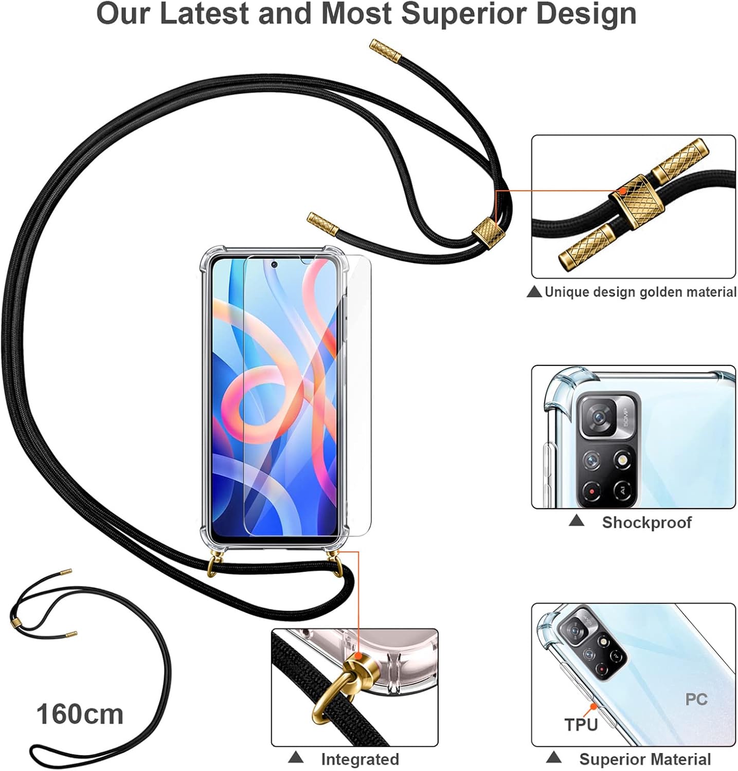 Xiaomi Redmi Note 11 5G / Poco M4 Pro 5G silikónové púzdro so šnúrkou a 2ks skiel