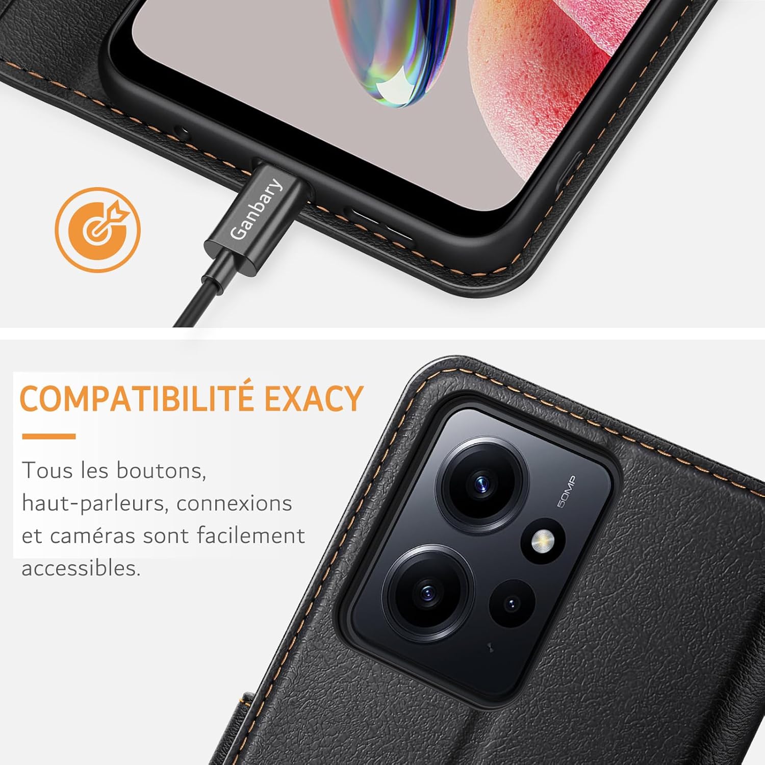 Xiaomi Redmi Note 12 4G / 5G kožené prešívané púzdro Ganbary čierne