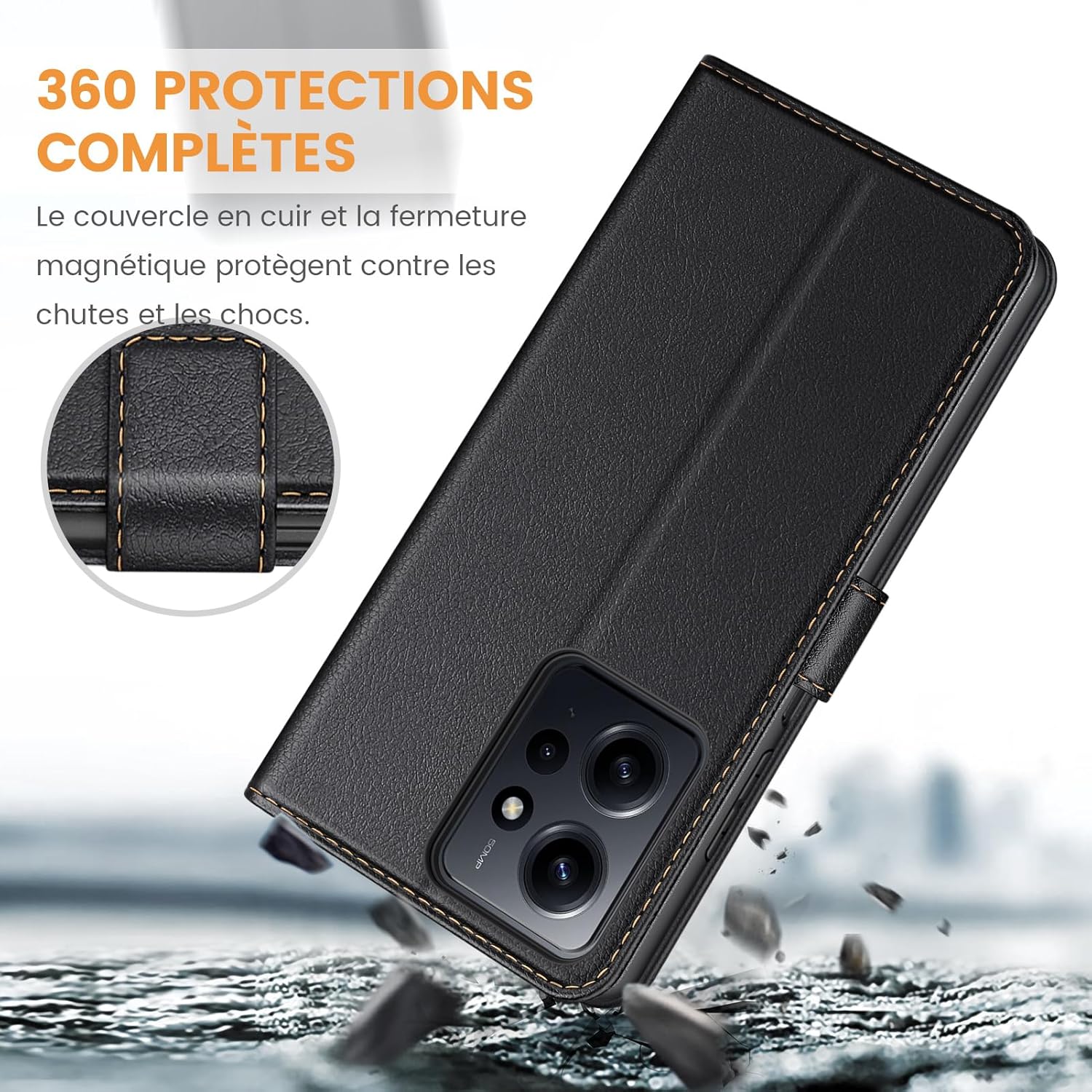 Xiaomi Redmi Note 12 4G / 5G kožené prešívané púzdro Ganbary čierne