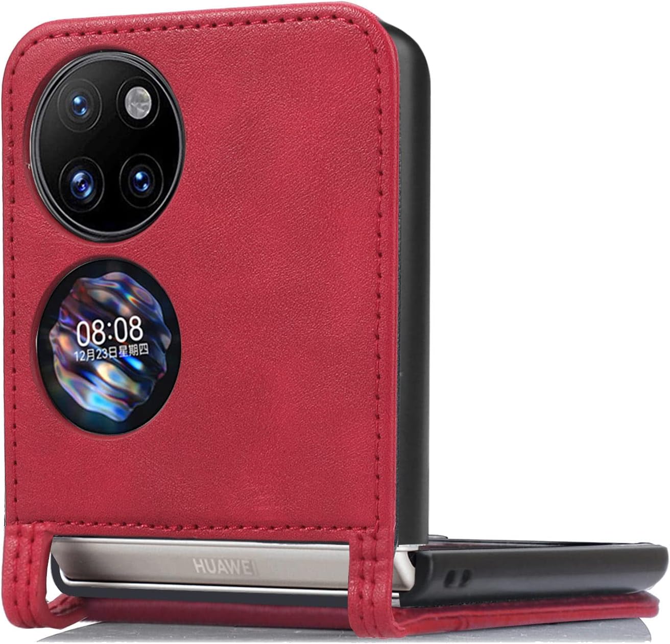 Huawei P50 Pocket zadné púzdro kožené červené