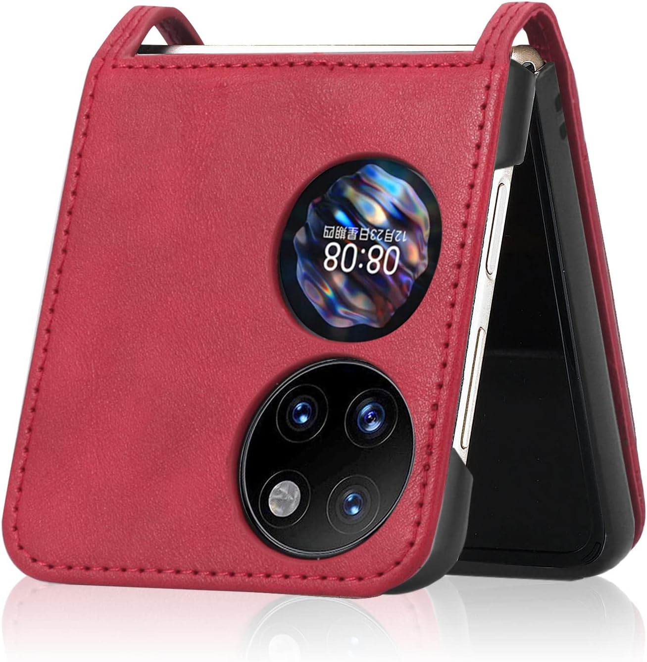 Huawei P50 Pocket zadné púzdro kožené červené