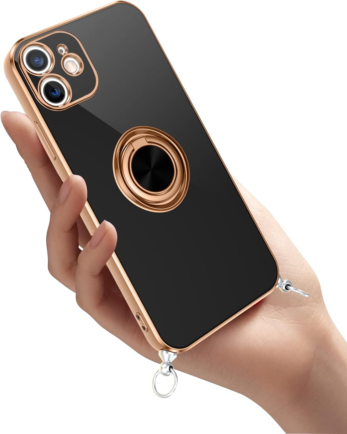 iPhone 11 zadné púzdro Ring čierne so zlatým lemom a šnúrkou