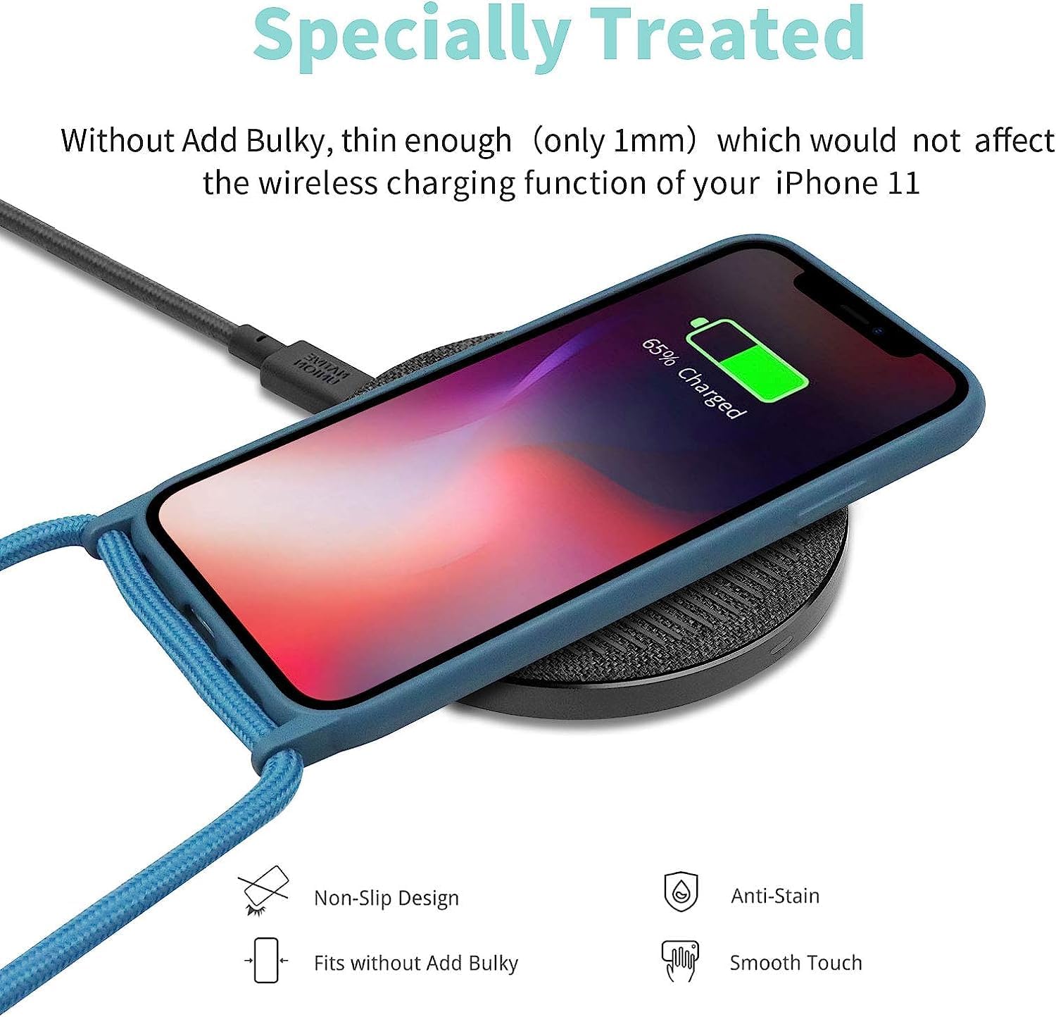 iPhone 11 zadné púzdro so šnúrkou modré