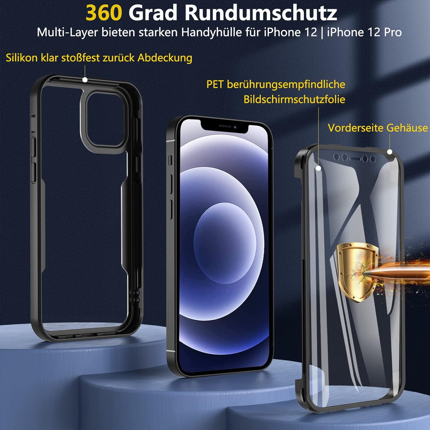 iPhone 12 / 12 Pro celotelové 360° púzdro čierne