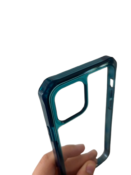 iPhone 12 / 12 Pro tvrdené púzdro priehľadné s modrým lemom