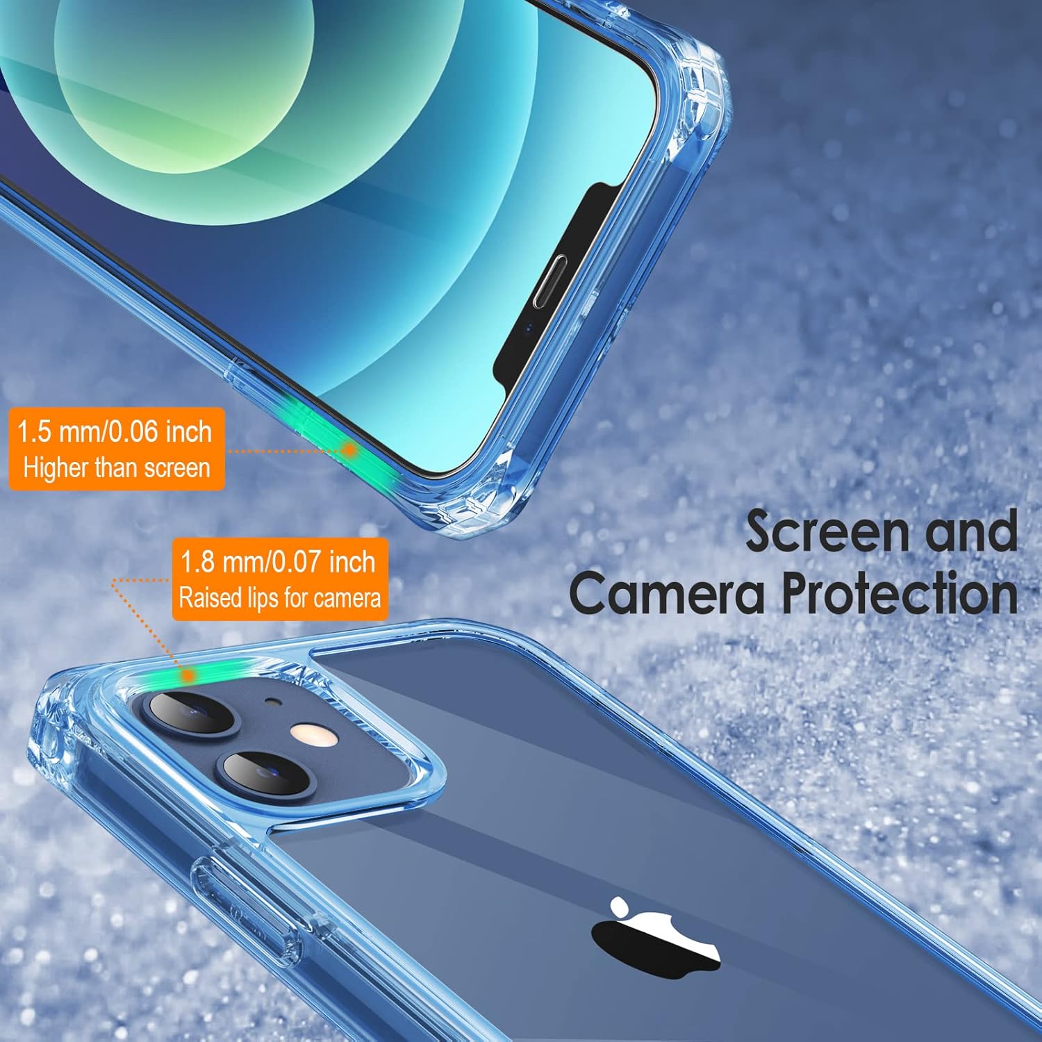 iPhone 12 / 12 Pro tvrdené púzdro priehľadné s modrým lemom